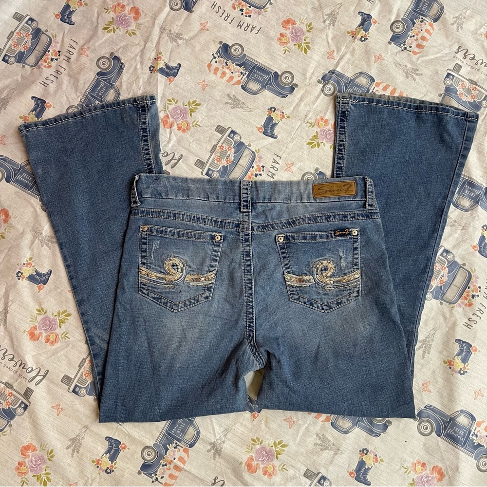 Seven7 Bootcut Jeans Size 16 Sequin Embellished Pockets NWOT